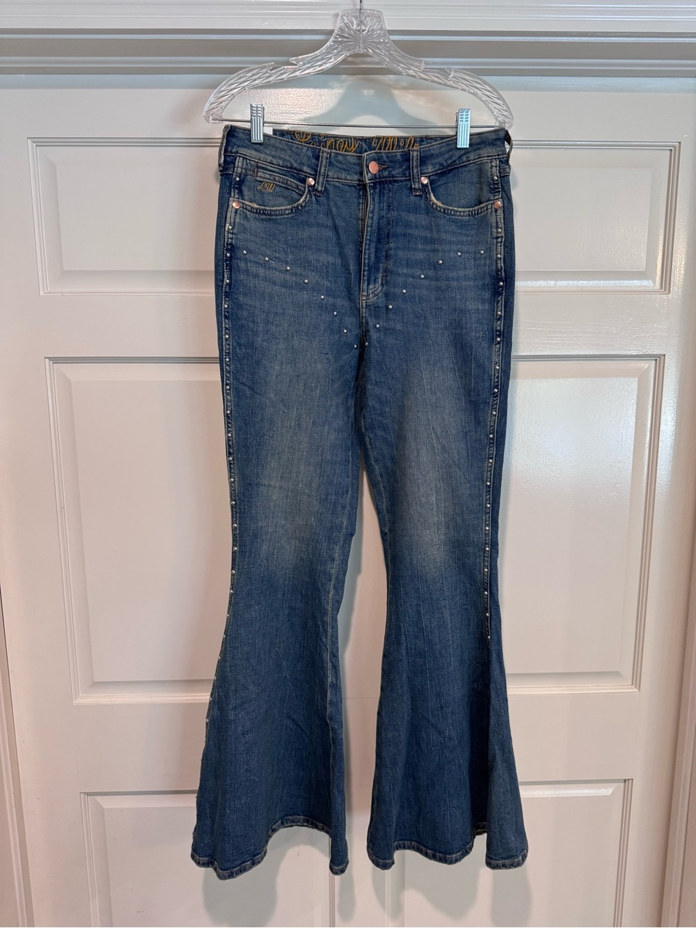 Wrangler with Lainey Wilson Studded Dark Blue Bellbottom Women's Jeans